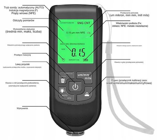 Miernik grubości lakieru Tester Sonda z wyświetlaczem LCD 0~2000um na Arena.pl