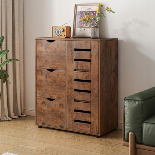 KOMODA DO SALONU RETRO SZAFKA POJEMNA DREWNIANA PÓŁKI LOFT 3 SZUFLADY na Arena.pl