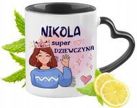 Kubek Czarny Z Uszkiem W Kształcie Serca Dla Nikoli Idealny Na Prezent
