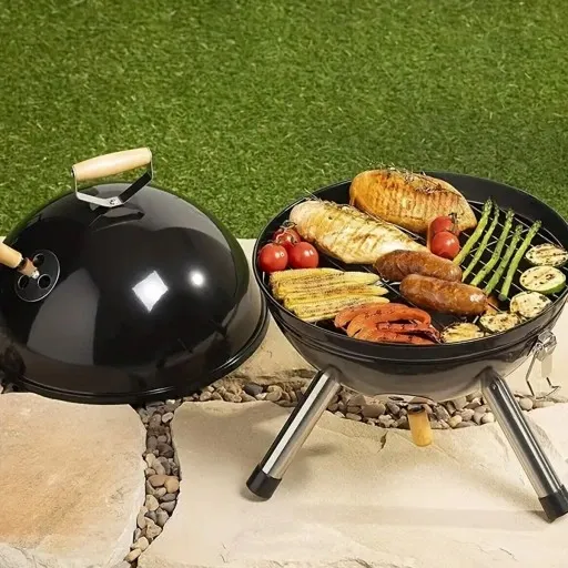 GRILL KOPUŁOWY OGRODOWY ZAMYKANY GRIL Z POKRYWKĄ WĘGLOWY BRYKIET OKRĄGŁY zdjęcie 5