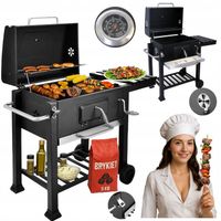 GRILL WĘGLOWY OGRODOWY DUŻY RUSZT Z POKRYWĄ POPIELNIK TERMOMETR