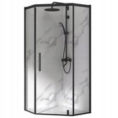 Kabina Prysznicowa Pięciokątna 90 x 90 cm Czarna Drzwi Uchylne Grube Szkło