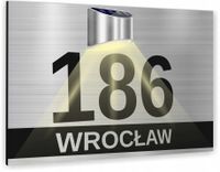 Tabliczka adresowa dibond srebrny numer posesji 30x20 cm lampka solarna