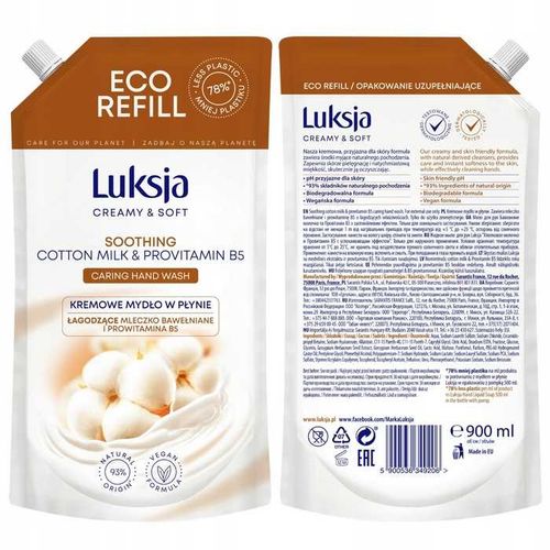 LUKSJA Kremowe Mydło W Płynie Mleczko Bawełniane i Prowitamina B5 900 ml na Arena.pl