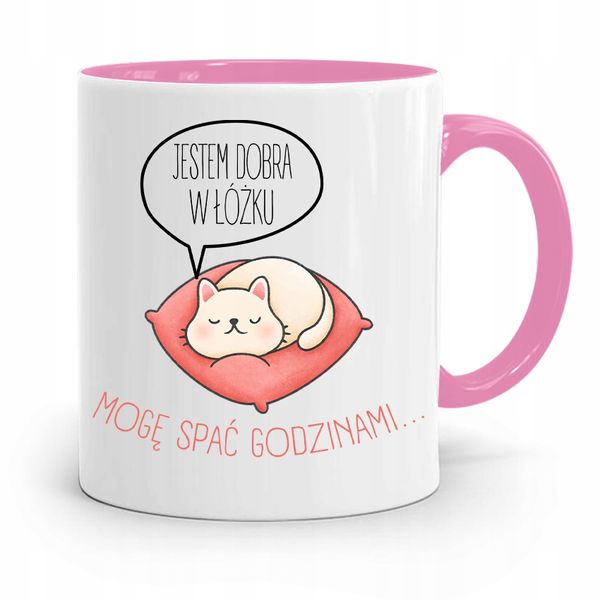 Kubek Różowy Śmieszny Zabawny Jestem Dobra W Łóżku Z Nadrukiem Ze Zdjęciem zdjęcie 1