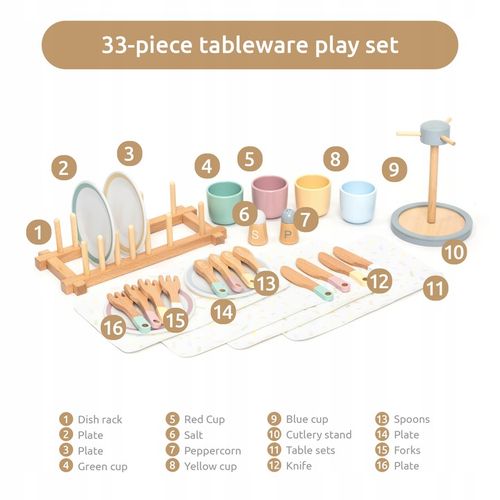 UMU Zestaw naczyń drewnianych dla dzieci 28 szt. na Arena.pl