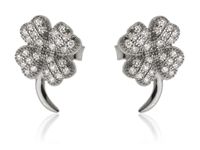 Eleganckie rodowane srebrne kolczyki koniczynki lucky białe cyrkonie srebro 925 K3050