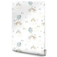 Tapeta Ścienna Dla Dzieci TĘCZE Chmurki Kwiaty Hortensje Styl Boho