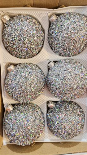 Zestaw Bombek Choinkowych z Brokatowymi Zdobieniami - Srebrne - 6 sztuk na Arena.pl