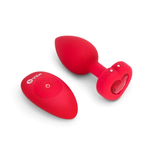 b-vibe heart plug m/l red - silikonowy model intymny z pilotem na Arena.pl
