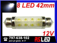 żarówka 8 LED 10x42 mm rurka 42mm biała zimna 12v