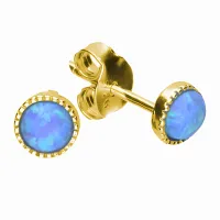 OKRĄGŁE POZŁACANE SREBRNE KOLCZYKI BŁĘKITNY OPAL