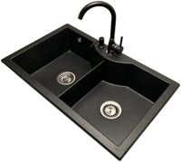 Zlewozmywak 2 komorowy PENTA grafit + bateria NOON + dozownik