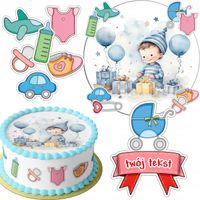ZESTAW OPŁATEK NA TORT 20CM + 16 POSTACI - BABYSHOWER + IMIĘ 15CM 18CM