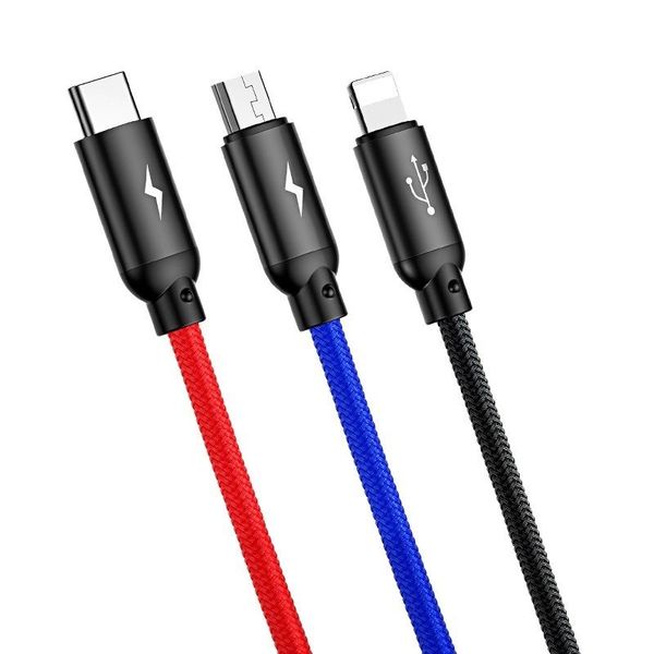kabel usb baseus 3w1 usb-c / lightning / micro 3a 1.2m (czarny) zdjęcie 8