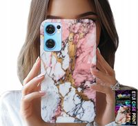 ETUI DO OPPO RENO7 5G - RÓŻOWO BIAŁY MARMUREK, KAMIENNE WZORY