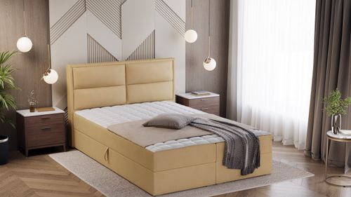 Łóżko Kontynentalne z Pojemnikiem do Sypialni Arizona 180x200 Beżowe na Arena.pl