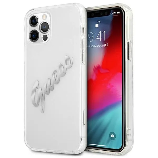 Etui Guess Vintage Script Silver na iPhone 12 Pro Max - przezroczyste zdjęcie 1