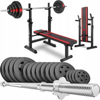 Zestaw obciążeń bitumicznych 99kg z ławką prostą z stojakami i sztangą