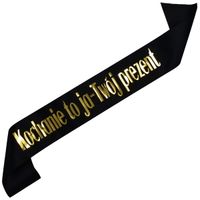 Czarna szarfa ze złotym nadrukiem Kochanie to ja - Twój prezent