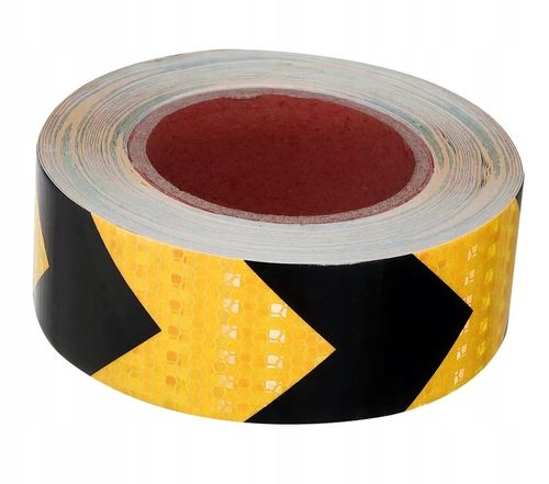 TAŚMA OSTRZEGAWCZA 50mm x 25m ODBLASKOWA SAMOPRZYLEPNA ZÓŁTA - CZARNA 5CM na Arena.pl