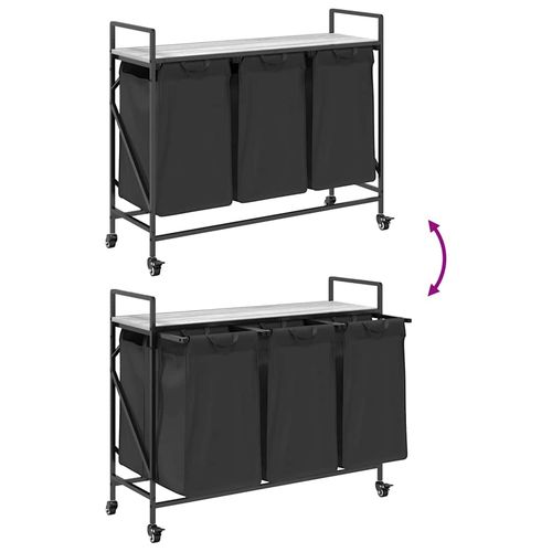 Kosz na pranie 3 przegrody z kółkami, szary dąb sonoma na Arena.pl