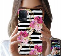 ETUI DO OPPO F19 PRO - KWIATKI W CZARNO - BIAŁE PASKI WZORY