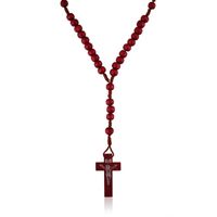 Różaniec drewniany bordowy na sznurku