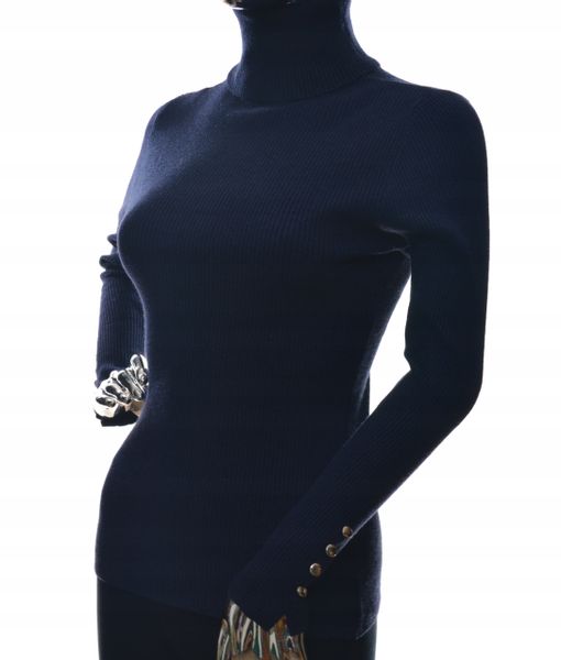 Damski sweter z golfem golf w prążek guziki UNI zdjęcie 1