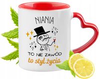 Kubek Czerwony Z Uszkiem W Kształcie Serca Dla Niani Na Prezent