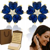 ZŁOTE KOLCZYKI DAMSKIE KWIAT CYRKONIE NIEBIESKIE PR 92.585 POZŁACANE GRAWER