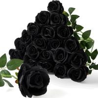 Zestaw 20 Sztucznych Róż Aksamitne Kwiaty Czarne do Dekoracji Domu Ślubu