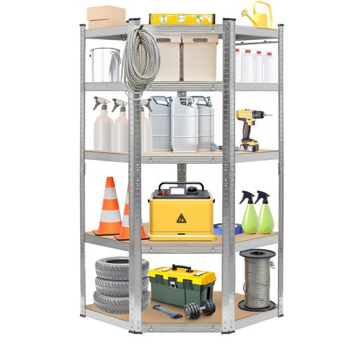 Regał magazynowy narożny metalowy srebrny 5 półek 2w1 180x90x90x40 cm na Arena.pl