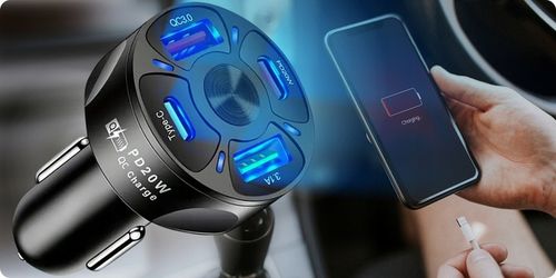 ZESTAW ŁADOWARKA SAMOCHODOWA 6A 30W 2X USB 2 X USB-C Z KABLEM COMBO USB 6W1 na Arena.pl