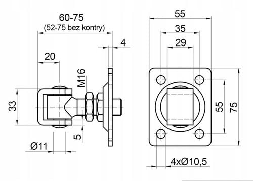 ZAWIAS DO FURTKI BRAMY REGULOWANY DO PRZYKRĘCENIA M16 Z PŁYTĄ 75X55 MM na Arena.pl