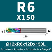 Frez kulowy, kula 2-ostrzowy VHM powłoka DLC Rozmiar: Ø12.0xR6x12Dx150L