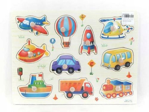 Puzzle drewniane Bigtoys pojazdy 10 elementów z uchwytami na Arena.pl