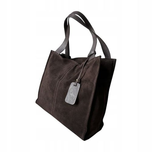 Czekoladowa zamszowa torebka shopper brązowa ZAMSZ NATURALNY Vera Pelle na Arena.pl