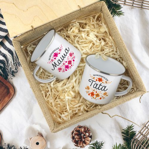 Prezent dla Mamy Taty Rodziców Zestaw Kubków Emaliowanych z Nadrukiem na Arena.pl