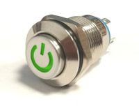Przełącznik wciskany "POWER" PBW-12BPW 2A 250V podświetlany zielony monostabilny