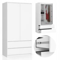 Szafa dwudrzwiowa 90 cm sypialnia 2 drzwi 2 szuflady 4 półki pojemna Biała