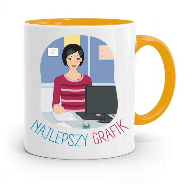 Kubek Żółty Prezent Dla Najlepszego Grafika Z Nadrukiem Ze Zdjęciem zdjęcie 1