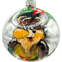 Bombka choinkowa szklana: Fioletowa z misiem i świątecznymi zdobieniami