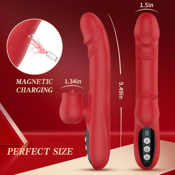 Silicone Vibrator 7 Powerful Modes - Licking, 7 ThrustingHeating, Red zdjęcie 10