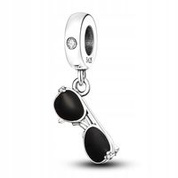 Zawieszka SREBRO 925 Charms Koralik Czarne Okulary Przeciwsłoneczne