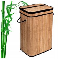 Bambusowy kosz na pranie czarny wkład 72L naturalny kolor