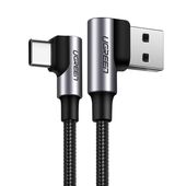 kątowy kabel przewód w oplocie usb - usb-c quick charge 3.0 0.5m szary