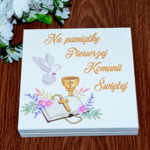 Pudełko ala koperta Pamiątka I Komunii na pieniądze prezent chrzestnej zdjęcie 6