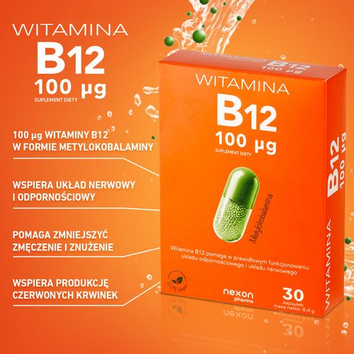 Nexon Witamina B12 100μg wspiera prawidłowe funkcjonowanie organizmu 30 kaps. na Arena.pl