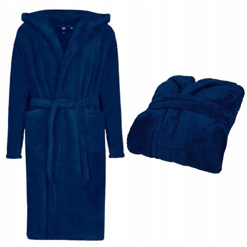 Granatowy szlafrok męski z kapturem ciepły miękki S / M na Arena.pl